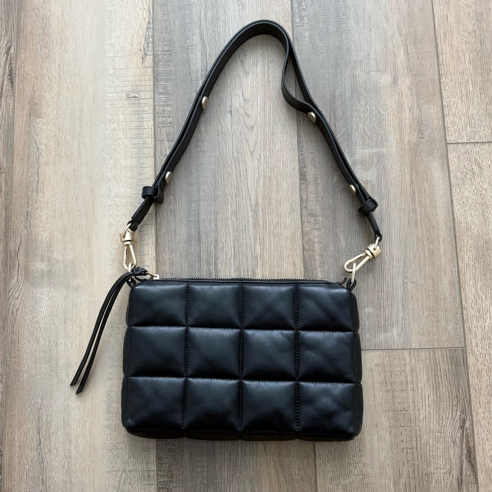 All saints eve quilted leather shoulder crossbody bag black
